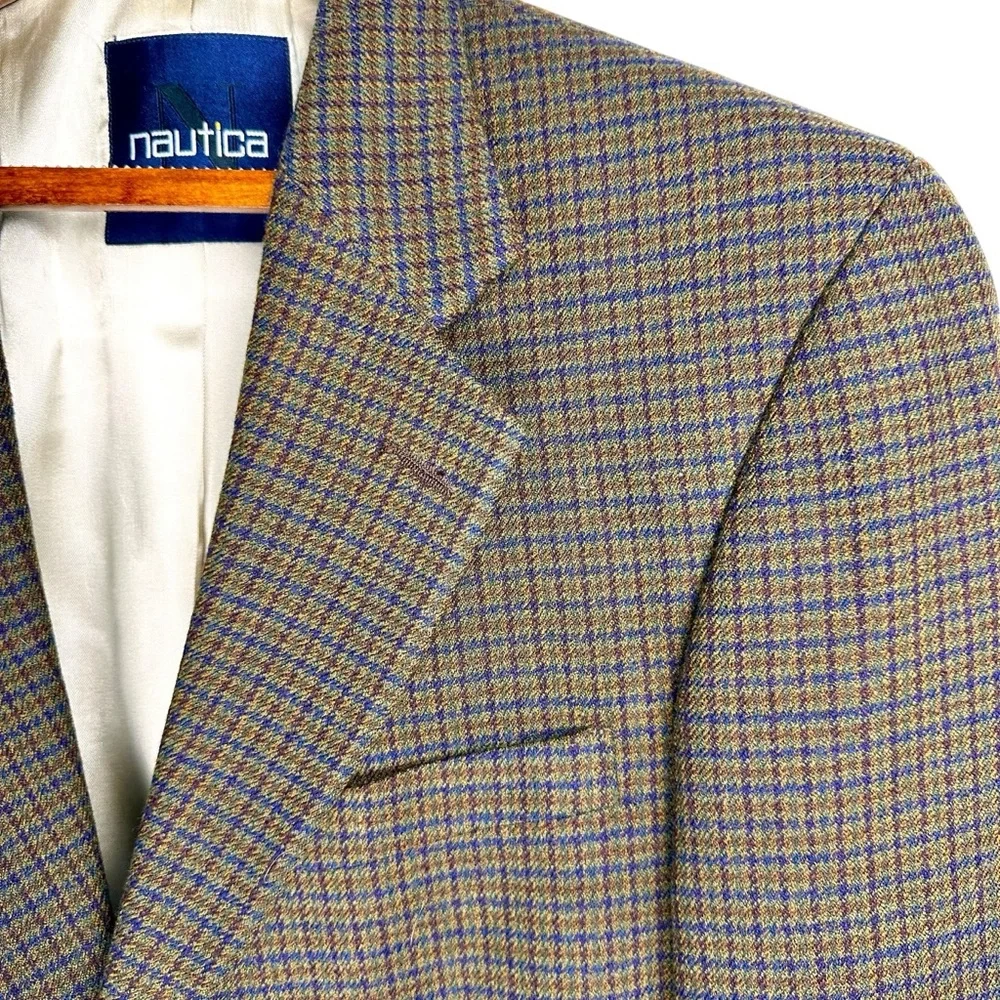 VTG Nautica Men's 44R Houndstooth Sport Coat Brown Tweed‎ Blazer Jacket 2 Button
